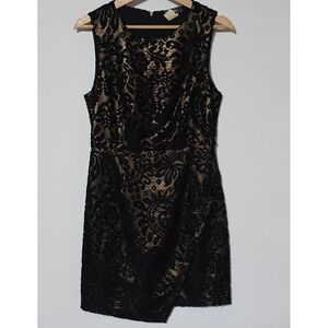 FURY Black Gold Lace Overlay Sleeveless Wrap Dress Size Medium